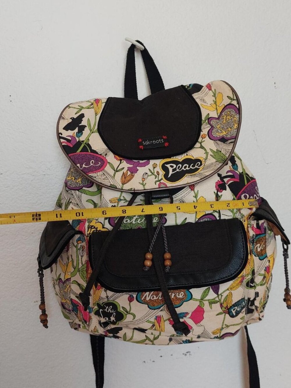 Sakroots multicoloured backpack with adjustable straps peace birds zipper #boho - Picture 4 of 7